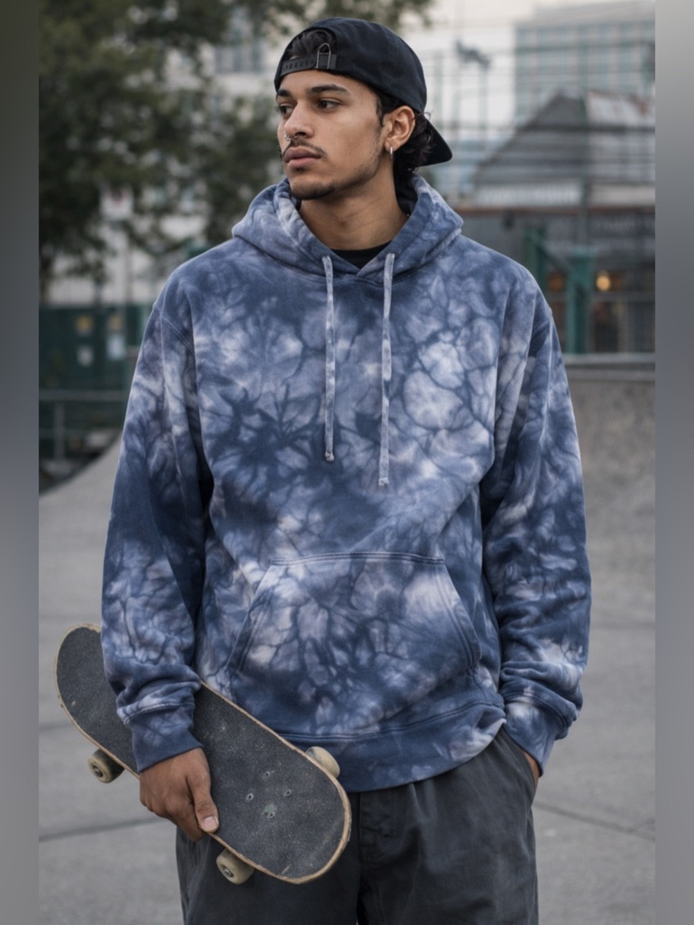 Independent Trading Co Men’s Tie Dye Hoodie Blue Skate Streetwear Pullover Sz M